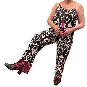 INC International black, white and fuchsia pink slinky knit jumpsuit Large